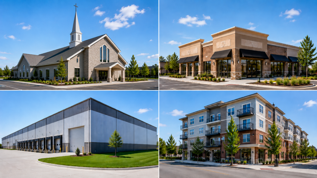 Commercial building inspection services in Middle Georgia featuring church, office, retail, and commercial property types.