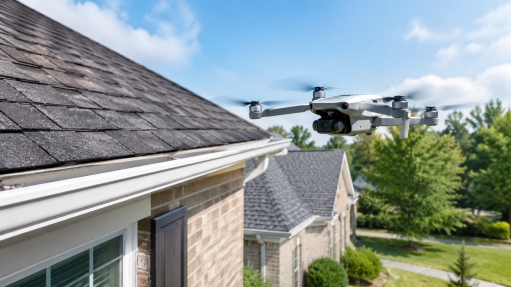 Drone roof inspection services in Middle Georgia using a DJI Mini 3 drone to inspect steep, tall, difficult-to-access, or unsafe roof areas.